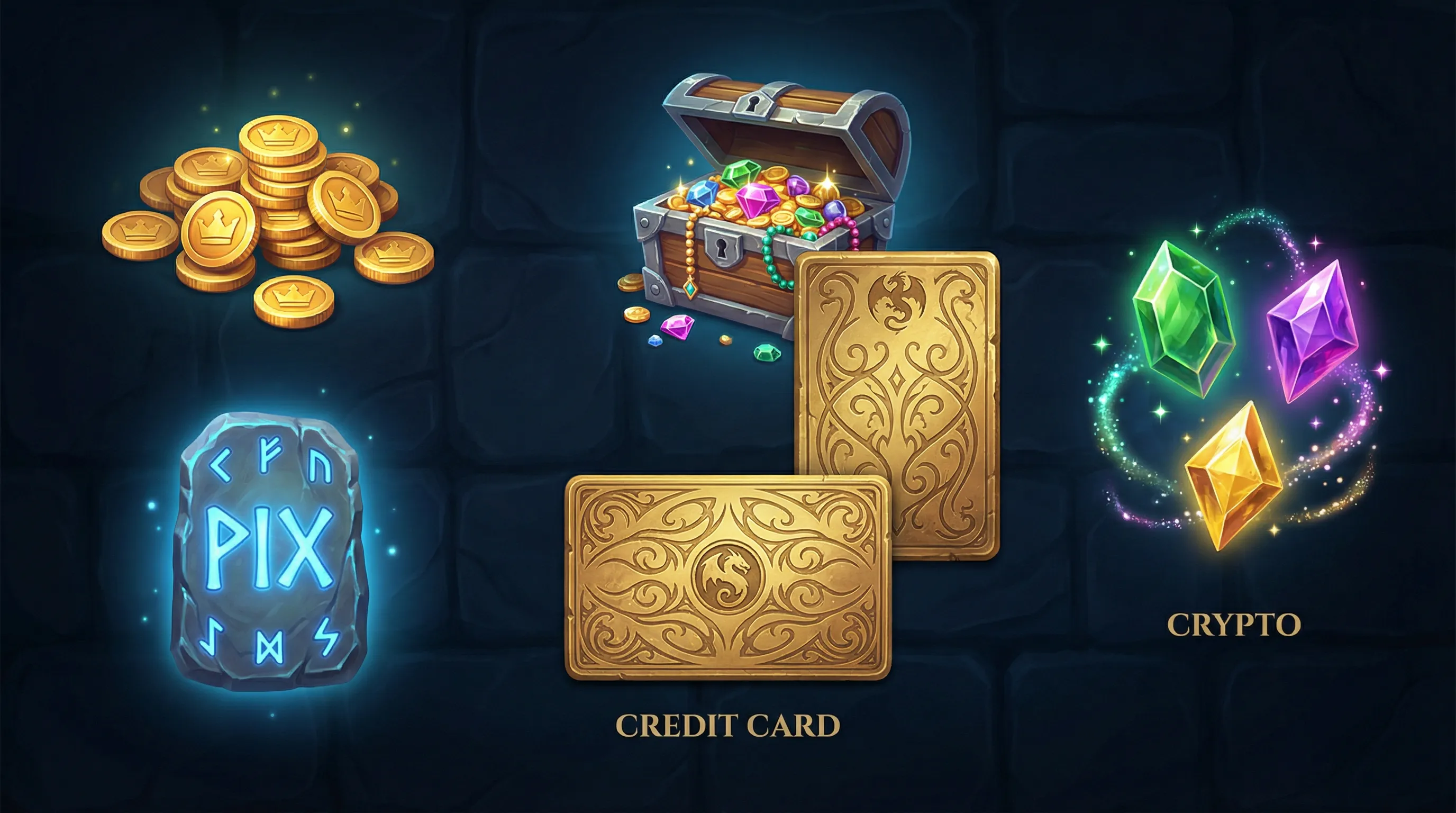 Métodos de Pagamento afun - PIX, Cartões, Crypto